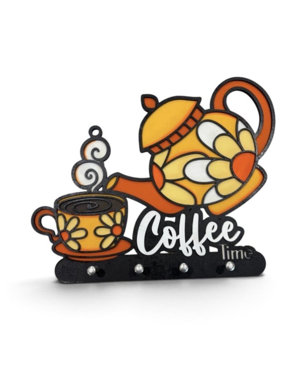 New Coffee time Wall Hanging Retro Color Fall Orange Pegs Mug Holder Decor